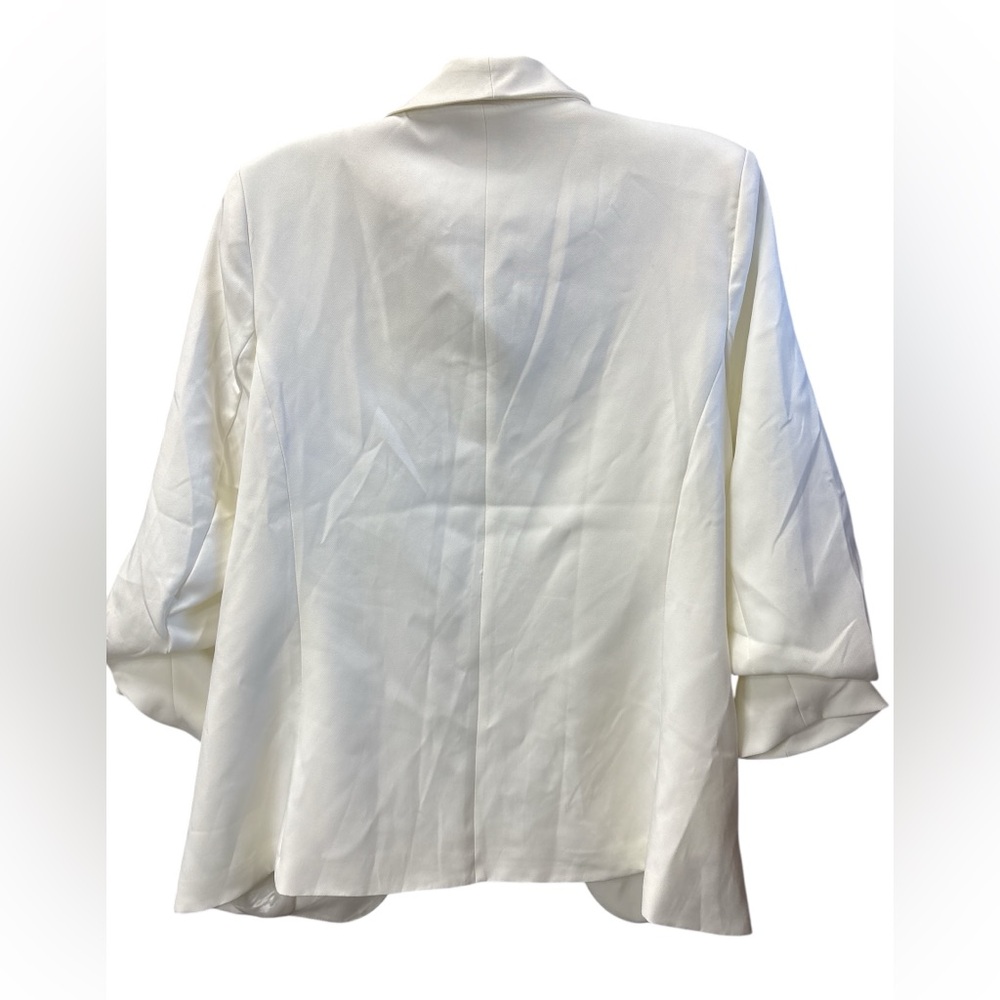 Zenana Boutique Cream Open Front Blazer Ruched 3/4 Sleeve Lined Large - Picture 5 of 5